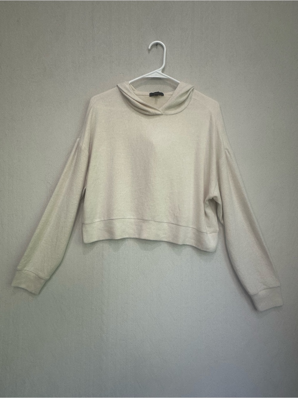 Quince Cream Brushed Lounge Cropped Pullover Hoodie Cowl-Neck Sz S Oatmeal